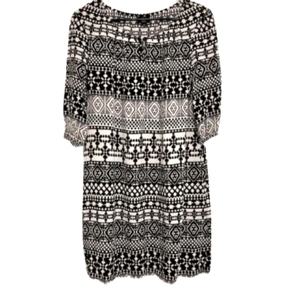 Mossimo Black & White Aztec Pattern Long Sleeve Boat Neck Dress - Size M - Picture 2 of 9